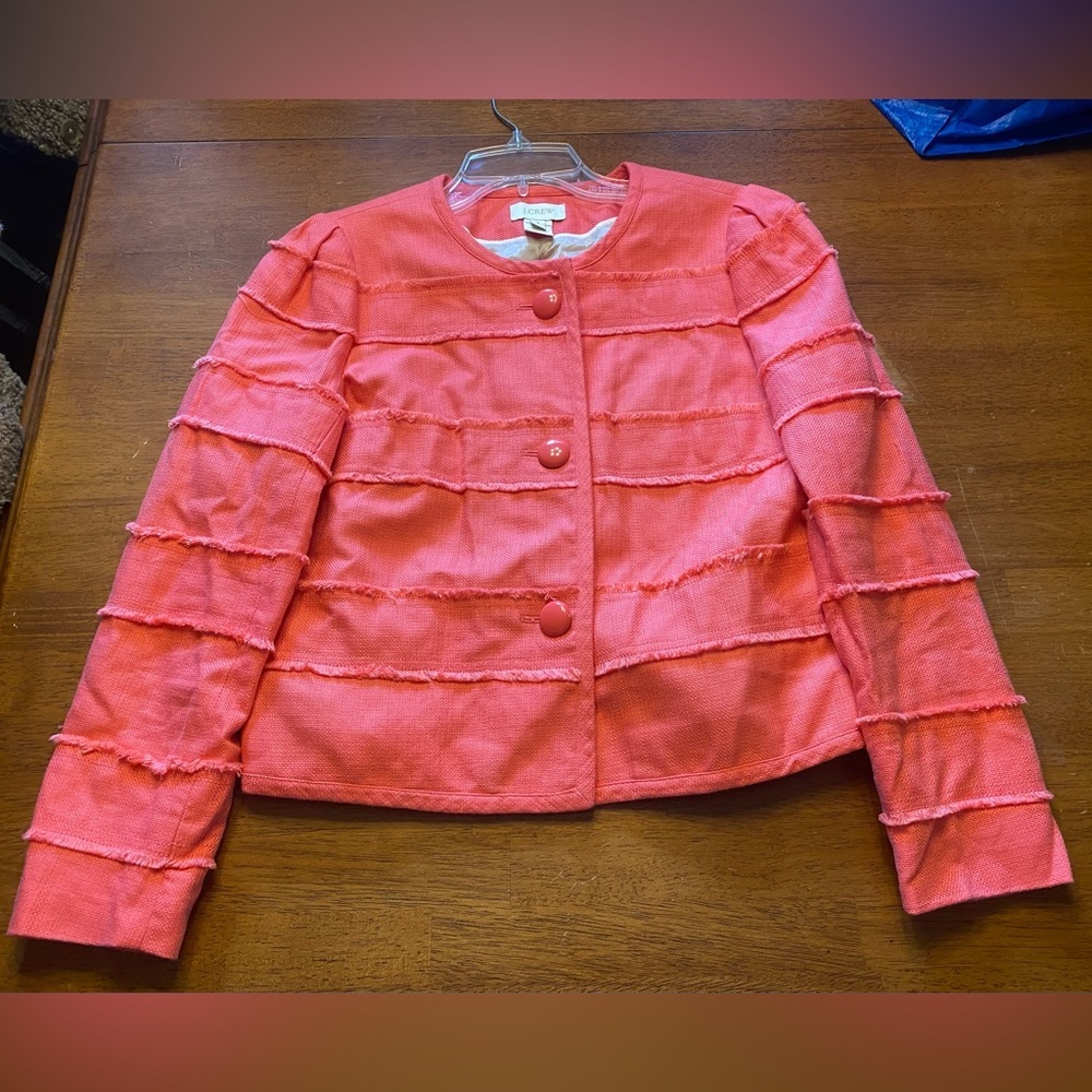 J. Crew Coral Fringe-Trim Cropped Lady Jacket - Picture 5 of 8